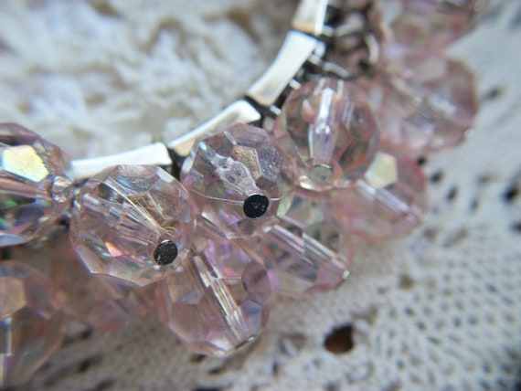 Blush Pink Faceted Iridescent Bead and Silvertone… - image 7