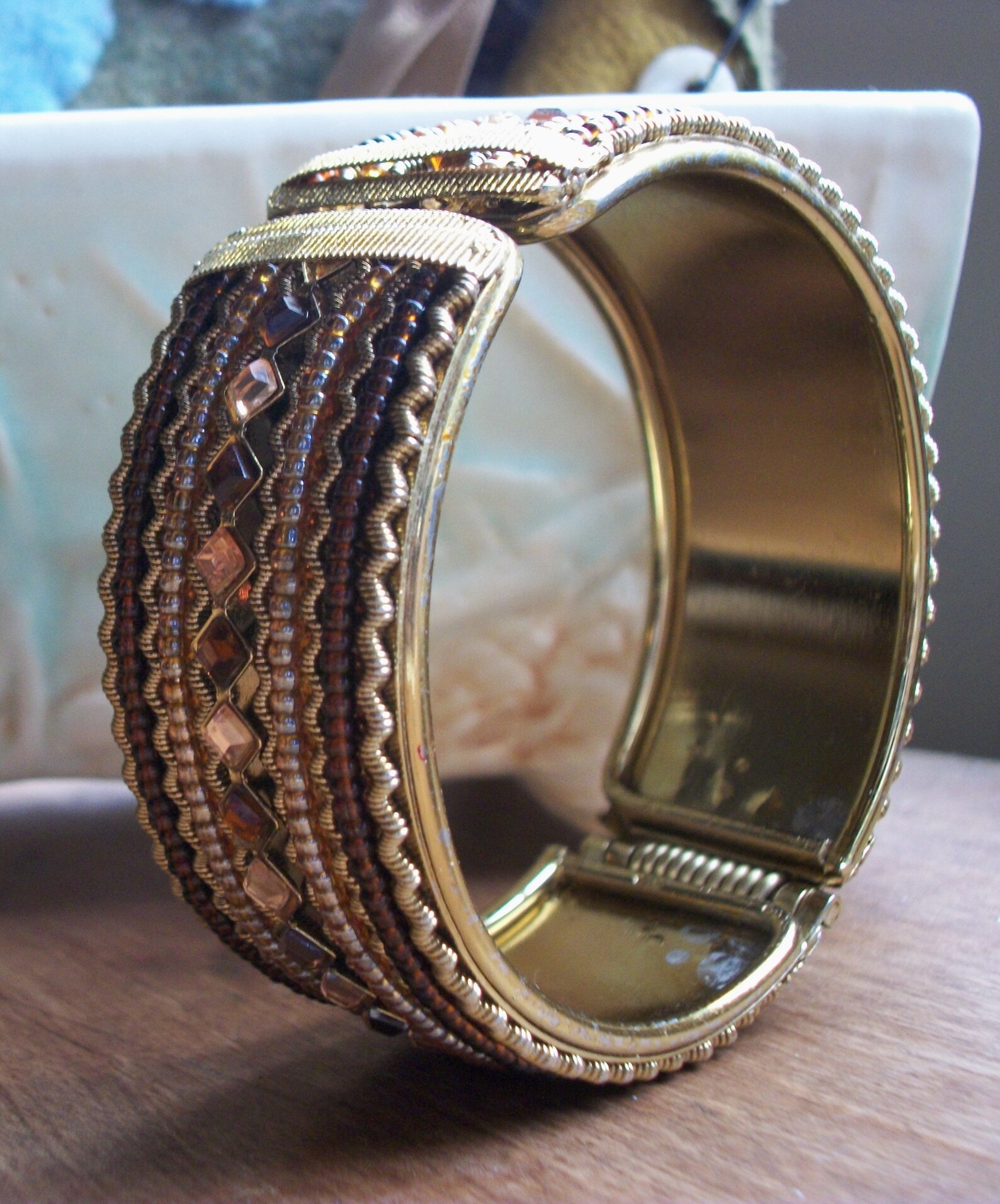 BANGLE Bracelet Rhinestone & Bead Bangle Bracelet w/Spring Etsy