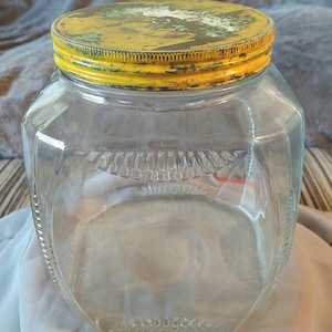 Country Store Art Deco Hoosier Biscuit Cracker Candy Storage Jar Original Tin Screw Top Flat Ribbed Corners Collectible Americana