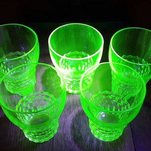 Set of 4 Medium Vaseline Glass Tumblers Uranium Glass | Etsy