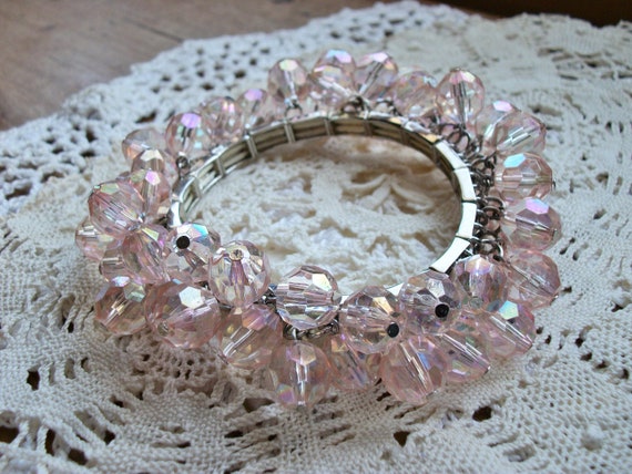 Blush Pink Faceted Iridescent Bead and Silvertone… - image 3