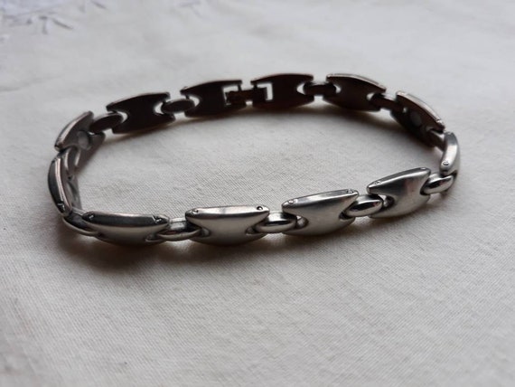 Natural Magnet Therapy Bracelet Polished Steel wi… - image 1