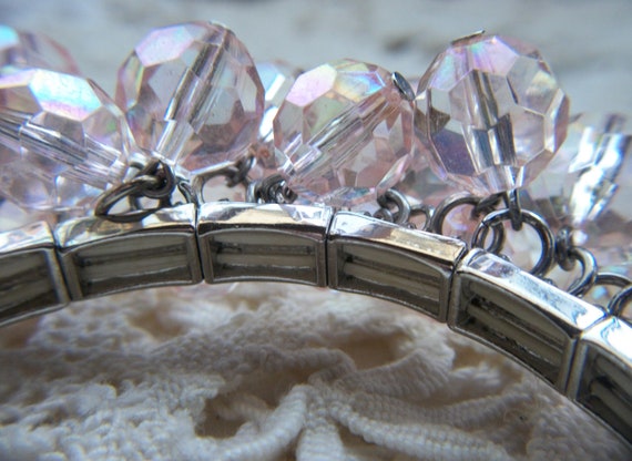 Blush Pink Faceted Iridescent Bead and Silvertone… - image 8