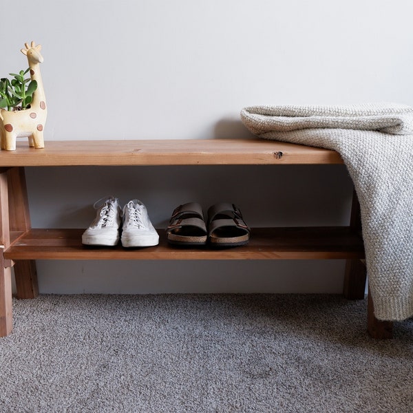 Entryway Bench with Storage | Narrow Wooden Hallway, Mudroom Shoe Seating | "Alpine" Reclaimed Wood Bench Seat | Modern Farmhouse Decor.