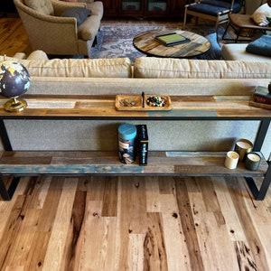 72" Entryway Reclaimed Wood Console Table w/Shelf for Storage | Behind the Couch Sofa Bar w/ Metal Legs | Modern Farmhouse Living Room