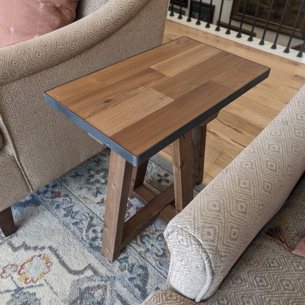 Reclaimed Wood End Table with X Style Farmhouse Legs | Small Rustic Living Room Furniture | Accent Sofa Side Table Barnwood Square Rectangle