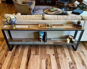 72" Entryway Reclaimed Wood Console Table w/Shelf for Storage | Behind the Couch Sofa Bar w/ Metal Legs | Modern Farmhouse Living Room