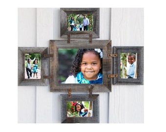 1-8X10 & 4-5X7 (5) Opening Collage Picture Frame Reclaimed BarnWood Rustic Multiple Family Grandkids Friends Wedding photos Multi Photo wall