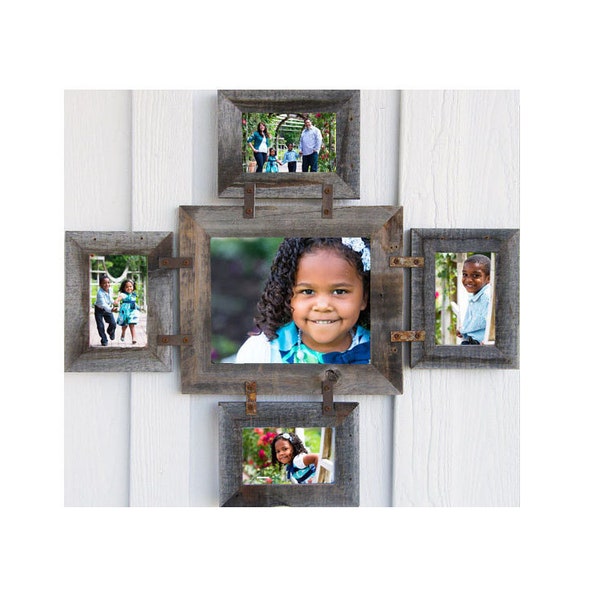 1-8X10 & 4-5X7 (5) Opening Collage Picture Frame Reclaimed BarnWood Rustic Multiple Family Grandkids Friends Wedding photos Multi Photo wall