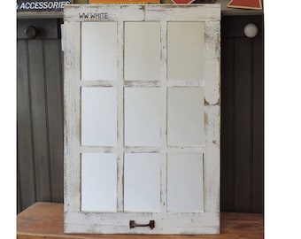 9-Paned Farmhouse Window Frame Mirror • 23.5"X 33.25" •  with Rustic Shutters Options •   White Window Pane Mirror, Black window wall mirror