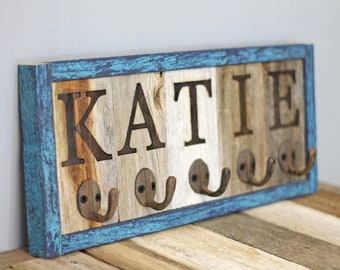 Personalized Kids Coat Rack, Childrens Coat Hangers, Bedroom Entryway Storage Hooks, Unique Rustic Wall Mounted Decorative Cast Iron Hooks.