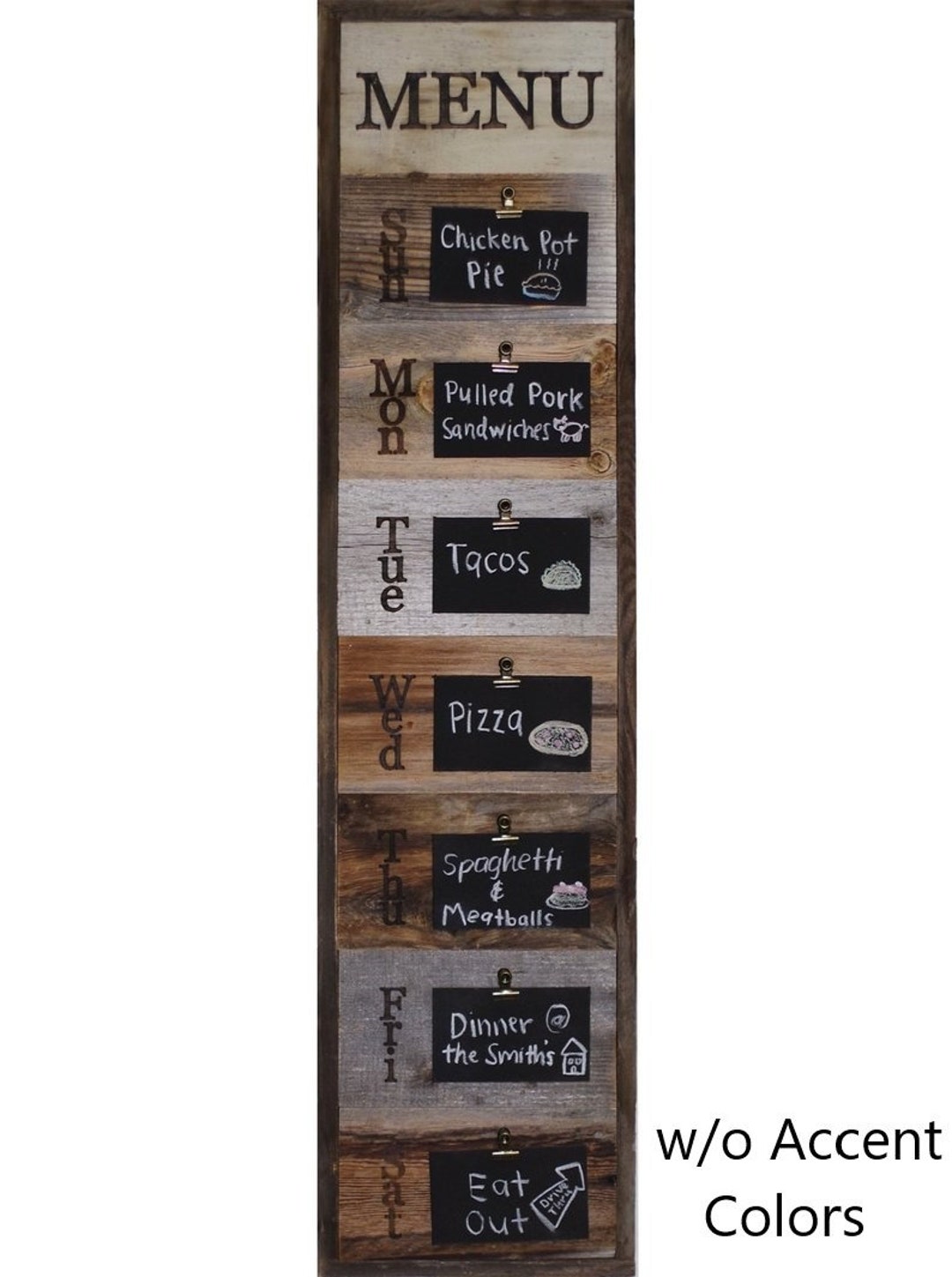 Unittype Weekly Dinner Menu Board for Kitchen Rustic Wooden Board with  Clips Meal Planner Menu Wall Plaque Farmhouse Kitchen Display Sign and 50
