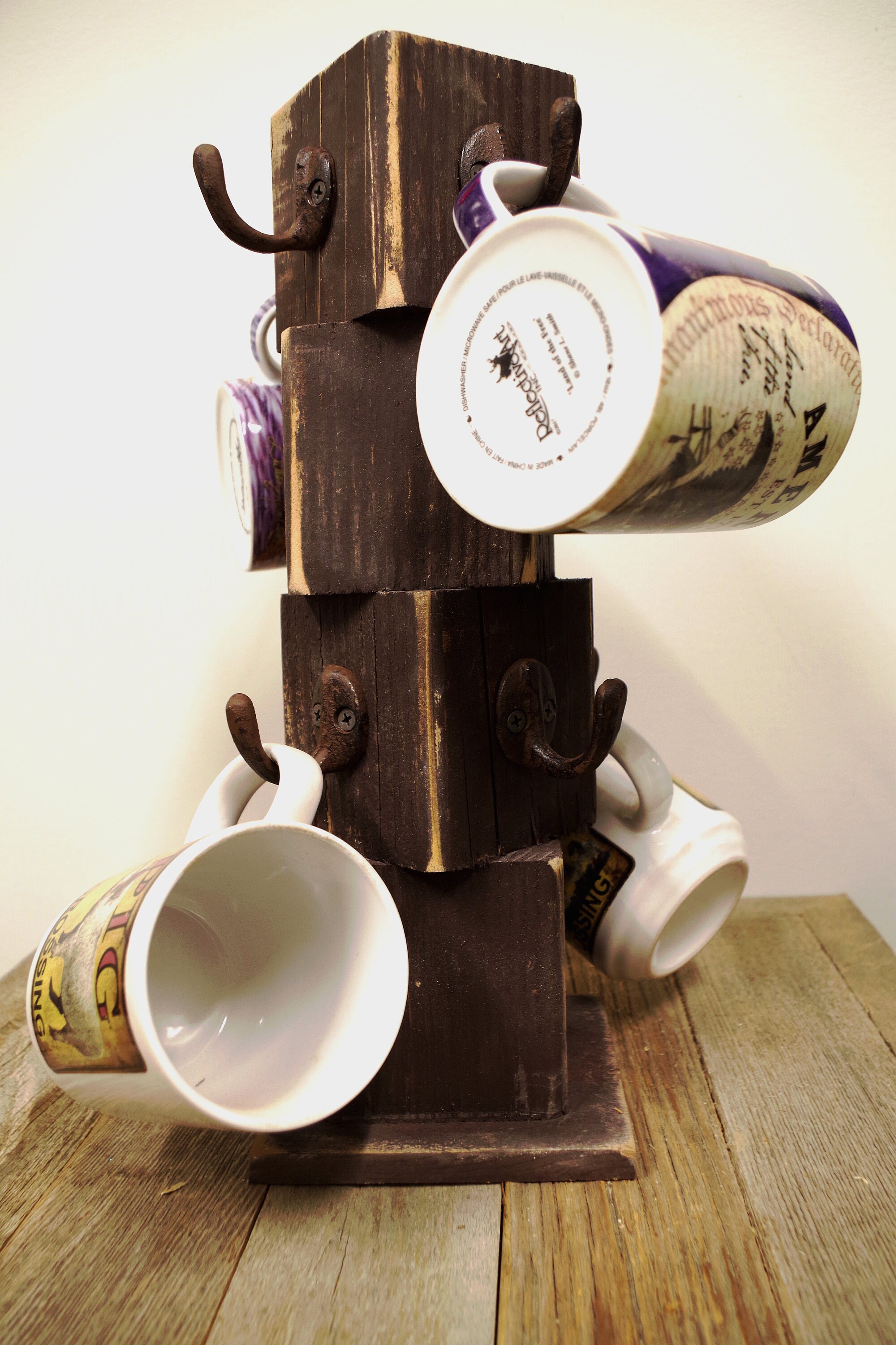 White Mug Tree Wood Mug Hanger Kitchen Display Farmhouse Etsy