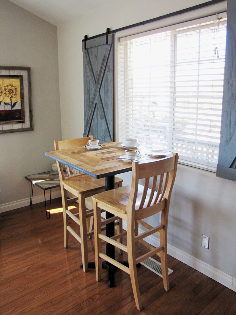 Square bar height pub table with metal pedestal legs, Kitchen Nook/Dining Room Furniture. Cozy Farmhouse breakfast pub table. image 2