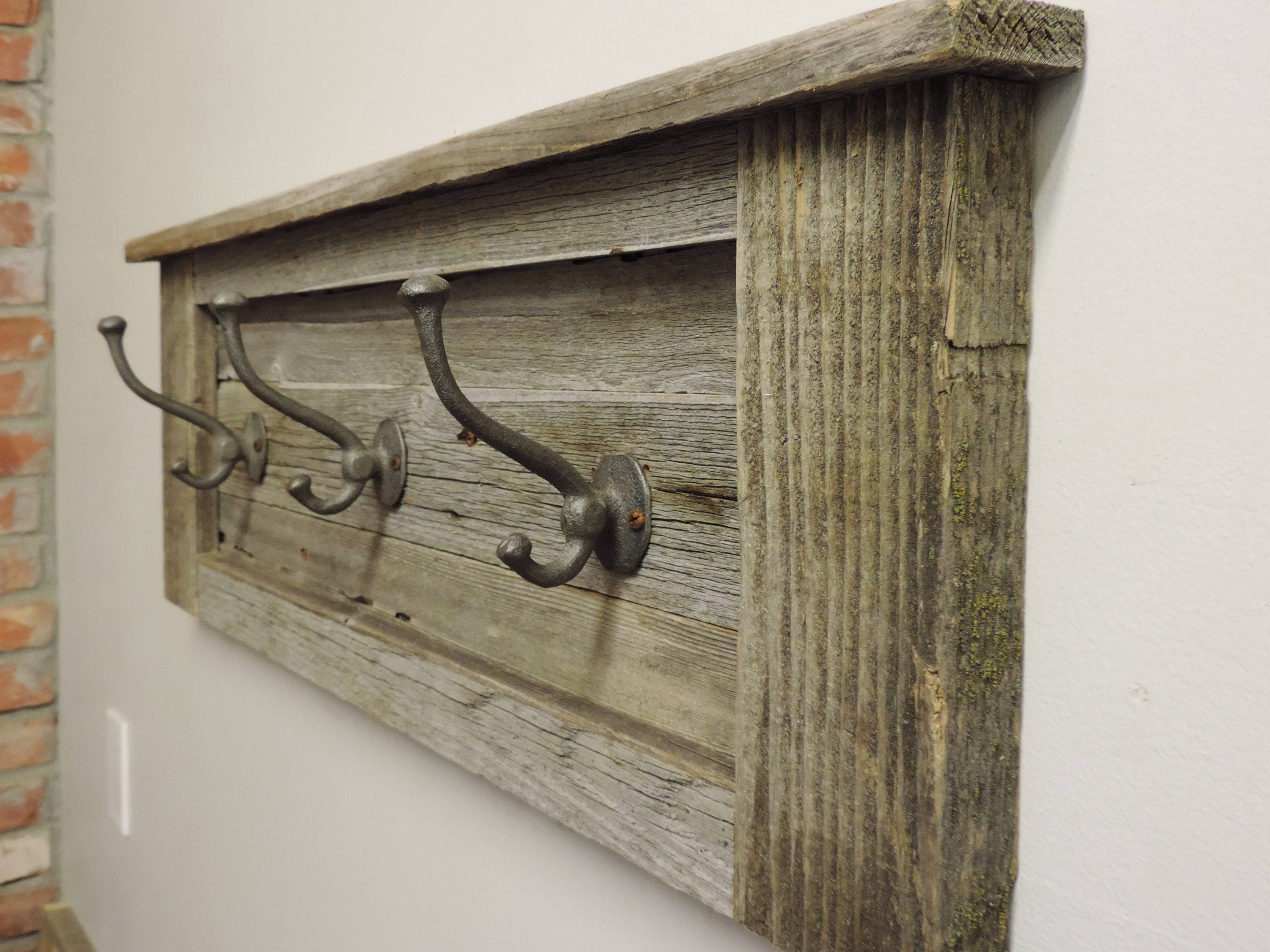 Reclaimed Barnwood 9 Triple Hook Coat Rack, Rustic Coat Rack