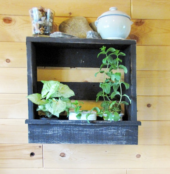 Square Floating Wood Box Shelves Hanging Indoor Garden Boxes Rustic Farmhouse Wall Mounted Cube Shelf Decorative Wooden Plant Holders