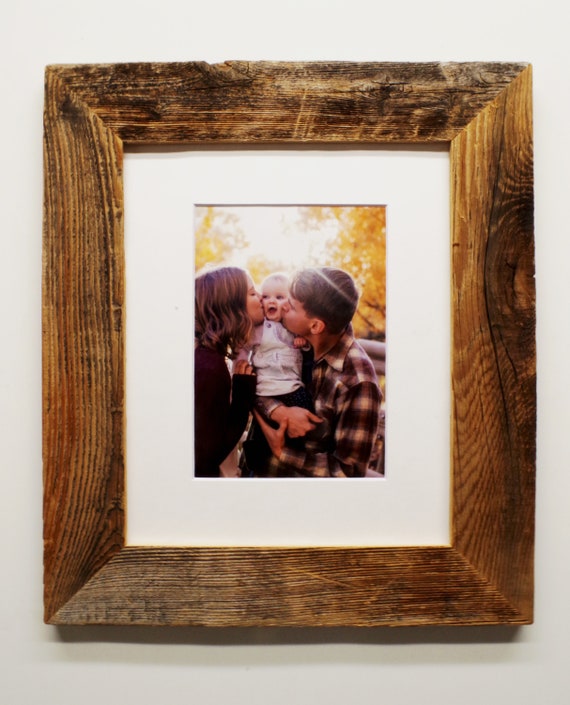 Barnwood Picture Frame With White Mat, 8X10 11X14 16X20 Mats Thin