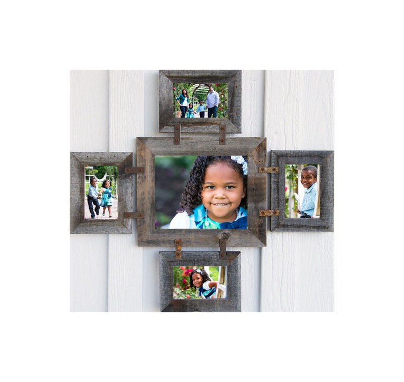 1 8x10 4 5x7 5 Opening Collage Picture Frame Reclaimed Barnwood Rustic Multiple Family Grandkids Friends Wedding Photos Multi Photo Wall