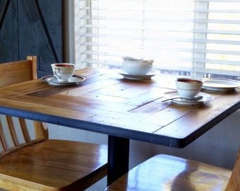 Square bar height pub table with metal pedestal legs, Kitchen Nook/Dining Room Furniture. Cozy Farmhouse breakfast pub table.