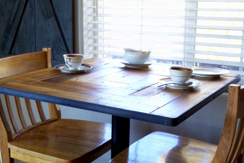 Square bar height pub table with metal pedestal legs, Kitchen Nook/Dining Room Furniture. Cozy Farmhouse breakfast pub table. image 1