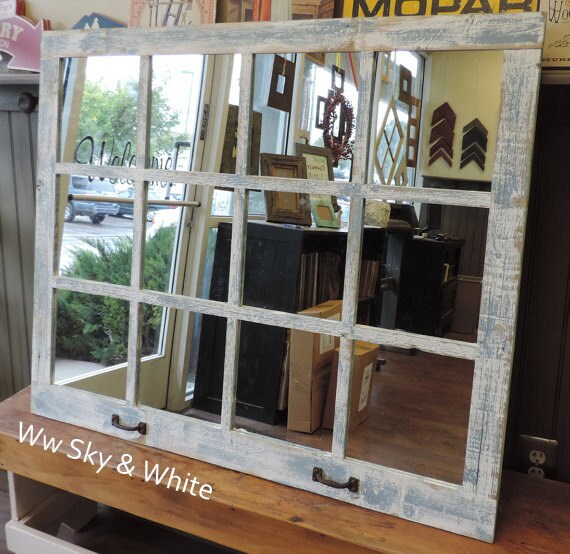 Extra Large Farmhouse Window Pane Mirror 46 X36 Rustic Barn Wood Decorative Living Room Overmantle Bedroom Wooden Country Wall Decor