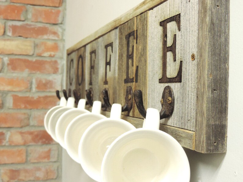 Barnwood Coffee Mug Rack Wall Mounted Hanging Cup Holder Etsy Canada