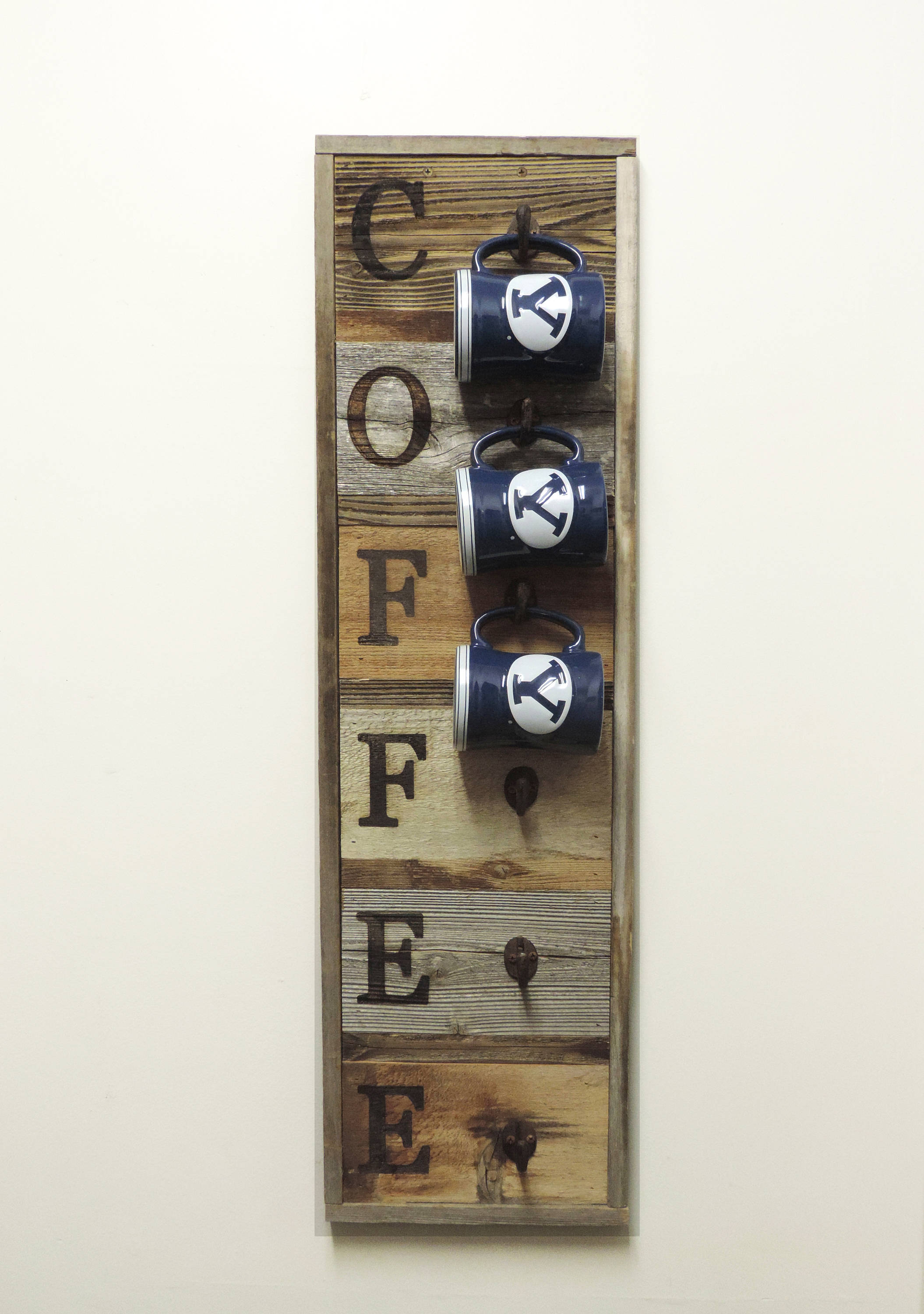 Barnwood Coffee Mug Rack Wall Mounted Decorative Display Storage for the Kitchen Hanging Cup Holder Wooden Organizer 31.5 X 7.25 AllBarnwood Farmhouse Cafe sign