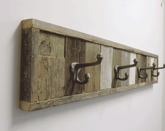 37.5" Rustic Beach Cottage Barnwood Wall Mounted Towel Hook Rack. Decorative 4 hooks Wooden Multi Bath Towel hanger, Bathroom Decor sets.