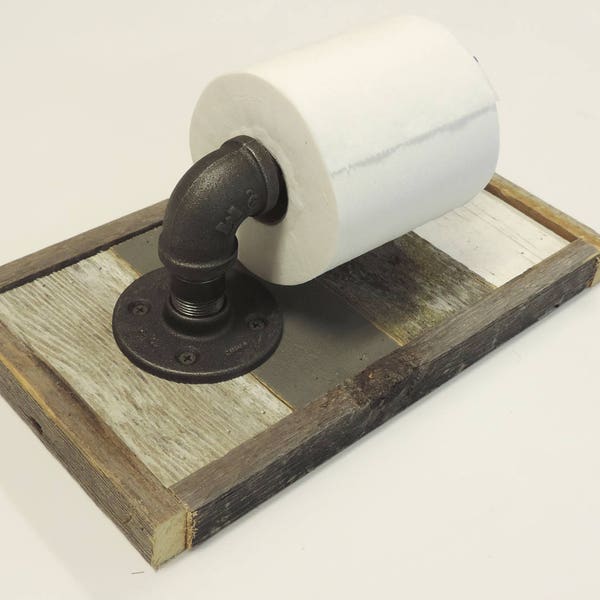 Rustic Reclaimed Wood Wall Mounted Toilet Paper roll Holder, Unique Wood and Metal Home Bath Tissue Dispenser, Farmhouse Bathroom Decor Sets