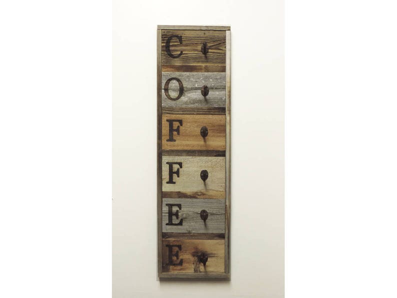 Vertical Barnwood Coffee Mug Rack Wall Mounted Wooden Hanging Cup Holder Kitchen Storage For Display Organizer Hooks 36 75 X 10 5