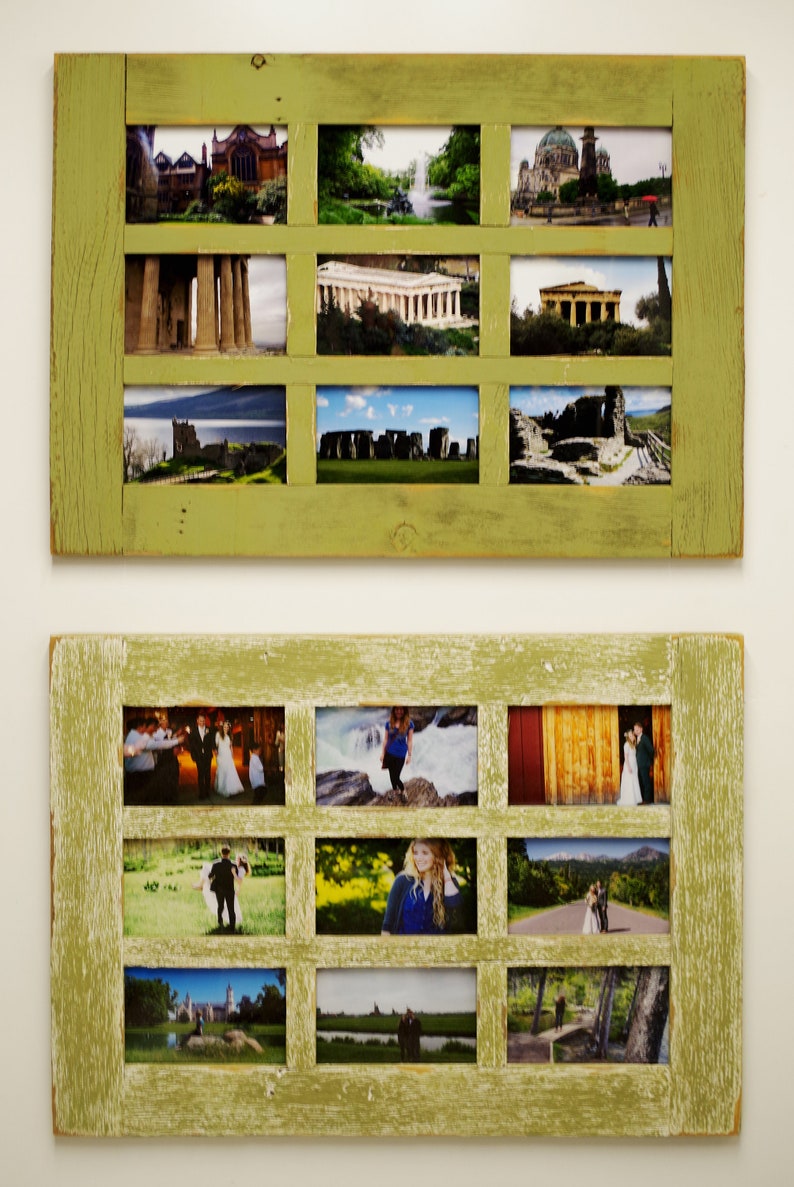 Rustic Barn Wood Window Multi Photo Collage Frame 9 opening for 4X6 pictures, Family, Grandkids, Friendship, Wedding, Farmhouse Multiframe image 2