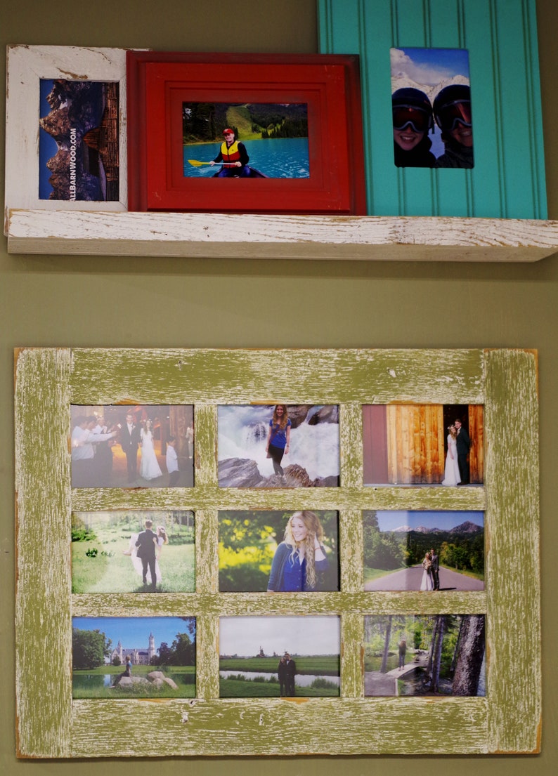 Rustic Barn Wood Window Multi Photo Collage Frame 9 opening for 4X6 pictures, Family, Grandkids, Friendship, Wedding, Farmhouse Multiframe image 6