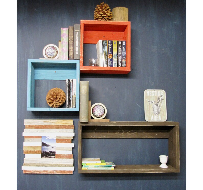 Floating Wooden Bookshelves Rustic Hanging Wood Box Shelves Decorative Wall Mounted A Entertainment Shelving White Black Brown Grey