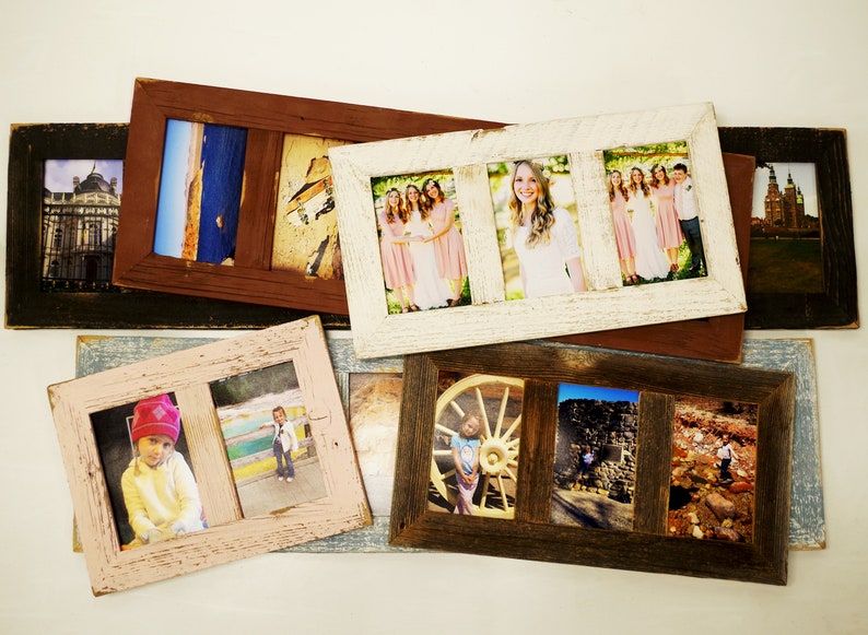 Multi Opening 4X6 Barnwood Panel Collage Picture Frame, Rustic Multiple Photo Frames. 2,3,4,5,6,7,8,9 Choice of natural or painted finishes. 