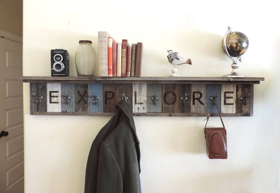 Customizable Reclaimed Wood Coat Rack With 4 Deep Storage Shelf