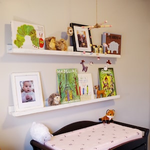 Rustic White Nursery Shelves. Reclaimed Wood Baby Room Floating Book Shelf. Nursery Wall shelves in your choice of color.