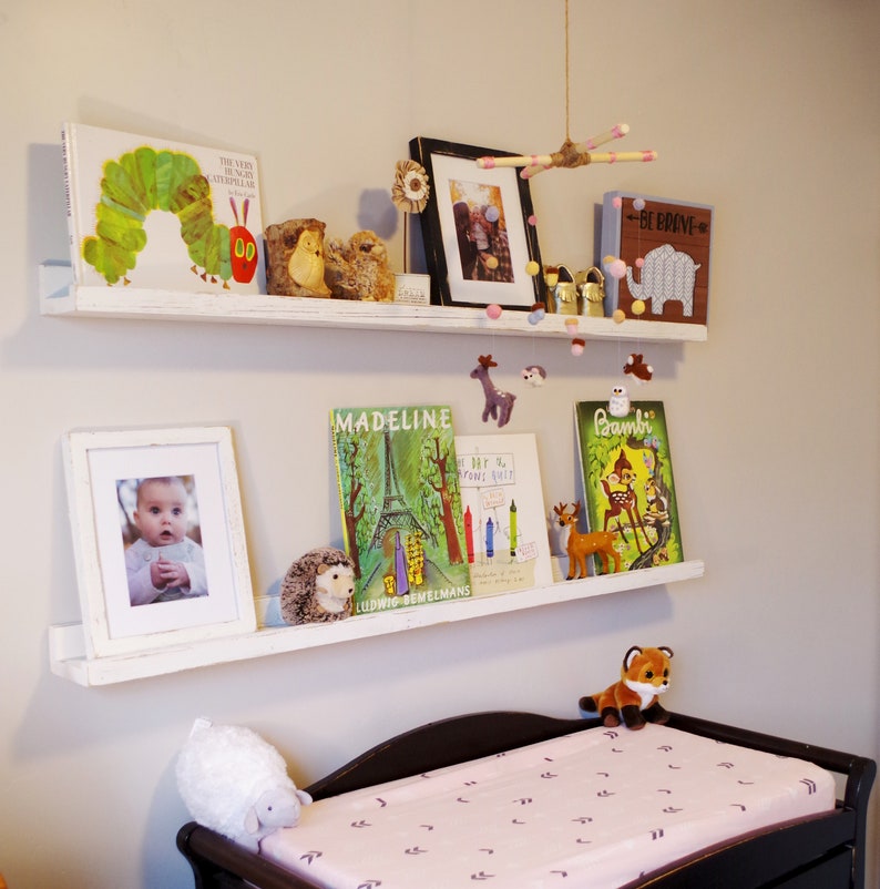 Rustic White Nursery Shelves Reclaimed Wood Baby Room Floating Book Shelf Wall In Your Choice Of Color