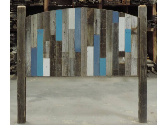 Cottage Style Rustic Headboard Queen Sized Bed W Vertical 3 Wide Boards Reclaimed Barnwood Farmhouse Bedroom Furniture White Turquoise