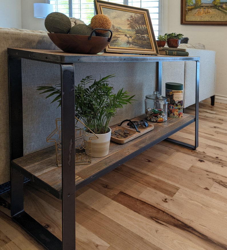 Entryway Reclaimed Wood Console Table w/Shelf for Storage Behind the Couch Sofa Bar w/ Metal Legs Modern Farmhouse Living Room Furniture image 1