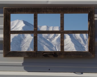 SALE Antique Barnwood Window Mirror 16x28 (6 Panes), Rustic Living Room, Hallway, Bedroom Wall Accent Mirror, Decorative Country Farmhouse.