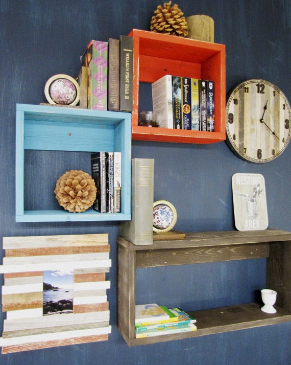 Floating Wooden Bookshelves Rustic Hanging Wood Box Shelves Decorative Wall Mounted Media Entertainment Shelving White Black Brown Grey