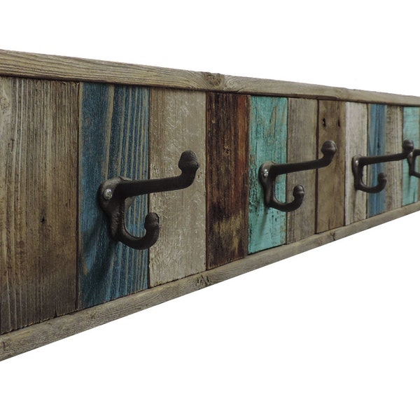 47" 5 Hook Rustic Reclaimed Wood Wall Mounted Towel Rack, Bath Towel Hanger, Decorative Wooden Farmhouse Bathroom Accessories Sets.