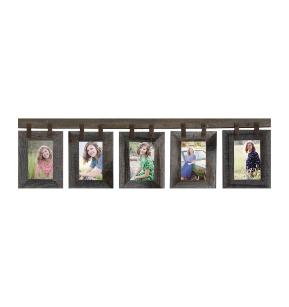 5x7 5 Opening Collage Large Wall Multi Picture Frame Reclaimed Barn Wood Western Multiple College Family Friendship Photo White Wooden