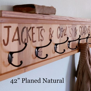 Personalized Farmhouse Coat rack Estes, Naturally Aged Reclaimed Barn Wood Wall Mounted Entryway, Hallway Hooks /w Narrow Storage Shelf image 8