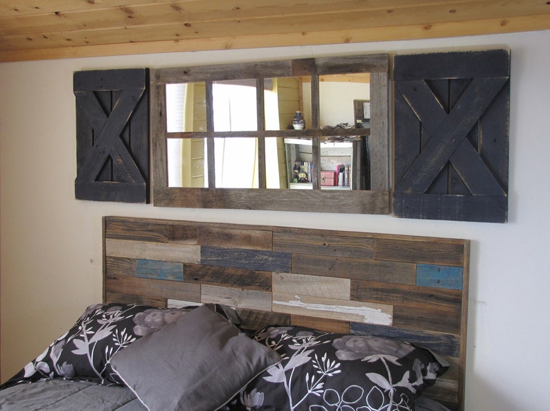 Wall Mounted Modern Farmhouse Barn Door Reclaimed Wooden Headboard Barnwood or Natural Matte Finish Standard Size Twin Full Queen King image 3