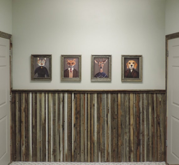 Wainscoting Reclaimed Wood Wall Paneling Diy For Bathroom Kitchen Stairs Basement Walls W Premade Prefab Chair Rail Trim Cap Molding