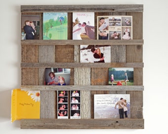 Reclaimed Barn Wood Picture Collage Display Board, Farmhouse Wall hanging 4x6 Photo Holder. Greeting, Christmas, Holiday, postcard, Wedding.