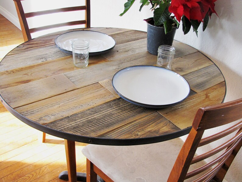 Round Farmhouse Breakfast Table SALE Mixed Barn Wood and Metal Etsy