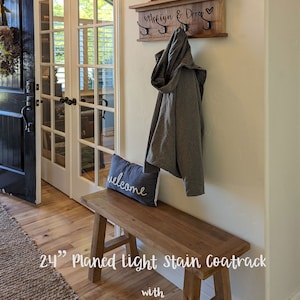 Personalized Farmhouse Coat rack Estes, Naturally Aged Reclaimed Barn Wood Wall Mounted Entryway, Hallway Hooks /w Narrow Storage Shelf image 2