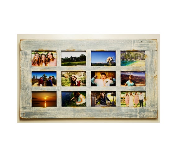 Multi Picture Barn Wood Photo Collage Frame 12 Opening For 4x6 Pictures Large Farmhouse Window Style Multiframe Family Wedding Grandkids